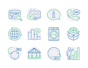 Technology icons set. Included icon as 360 degrees, Carousels, Washing machine signs. Vector