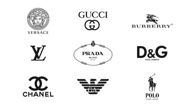 Top 10 most popular clothing brands. Logo Louis Vuitton, GUCCI, Hermes,  Prada, Coco Chanel, Ralph Lauren, Burberry, Versace, Fendi, Armani. Vector  illustration Stock Vector