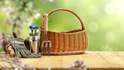 Desk of free space and spring time 