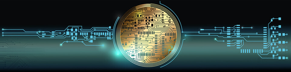 Abstract hitech design background with round shape and circuit boards. Vector Illustration