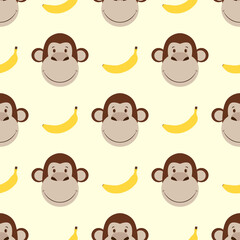 Monkeys and bananas. Seamless pattern.