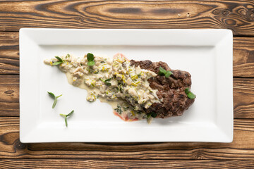 Roast beef with mushroom and celery gravy