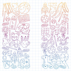 Kindergarten and toys. Little children game. Kids playground. Education, creativity, imagination.