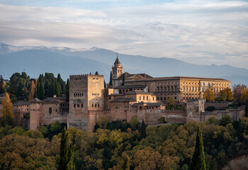 Fototapeta na wymiar view of the Nasrid Palaces and Palace of Charles V in the Alhambra, Granada, Spain
