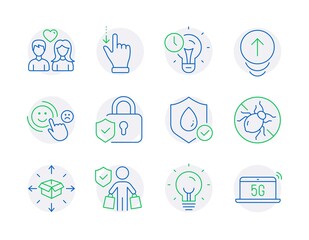 Business icons set. Included icon as Buyer insurance, Time management, Swipe up signs. Vector