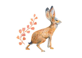 Holiday ornament with bunny isolated on white background. Nature illustration for design or fabric. Happy Easter rabbit, illustrations of watercolor cute bunny. Spring easter composition.