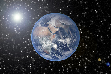 Blue earth, shot in distance. The elements of this image furnished by NASA.