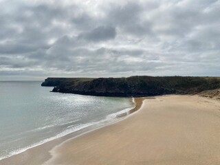 View of Barafundle beach on the Pembrokeshire coast path in wales