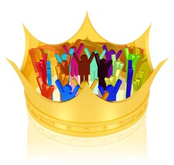 Menschen stehen in einer Krone und jubeln