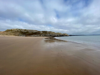 View of Barafundle beach on the Pembrokeshire coast path in wales