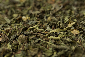 Dry mint on black wooden background 