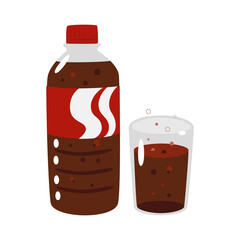 ペットボトルのコーラのイラスト。炭酸の泡がシュワシュワして美味しそうなジュース。