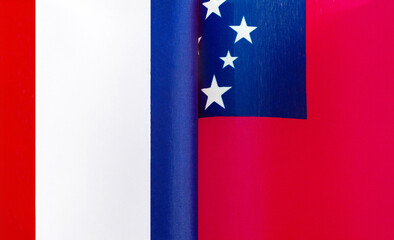 fragments of the national flags of France and Samoa close-up