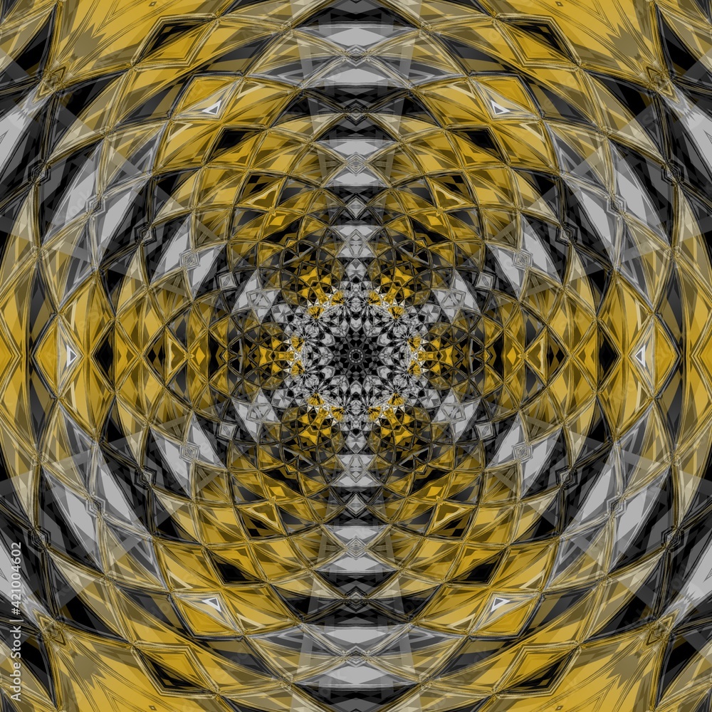 Poster grey and black chequered pattern with contrasting yellow and black zone with white ladder frames hex