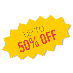 Yellow sale starburst sticker - oval label and badge with stared edges and best offer and discount signs.