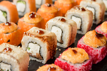 Set of different rolls close-up selective focus.