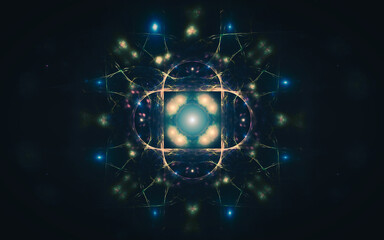 abstract image illustration of a fantastic glowing mystical crystal on a black background for symbol or emblem use