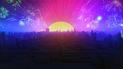 Naklejka premium City Celebration Promotion Neon Skyline