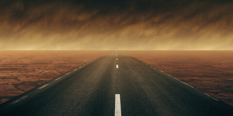 empty road in desert at sunset