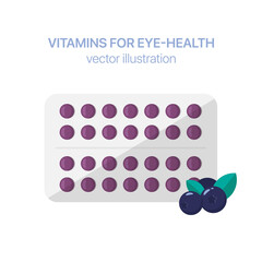 Vitamins for eyes with blueberries. Vector illustration 