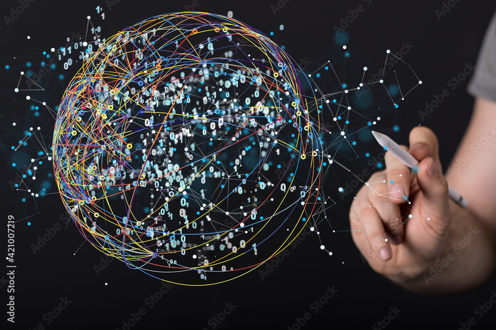 Poster artificial intelligence cloud technology. integrated digital web concept background
