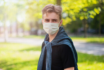 Boy in a medical mask. Quarantine and protection virus, flu, epidemic COVID-19. Coronavirus...