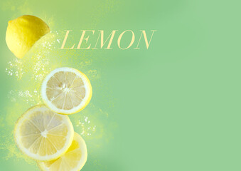 Yellow Lemon with Splash color on Green Background
