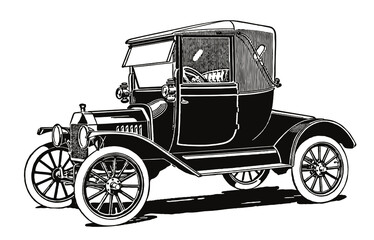 Fototapeta na wymiar Antique coupelet car silhouette with shadow in three-quarter view