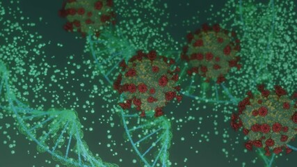 Zoom into male eye for transition in coronavirus animation on science fiction environment. - Powered by Adobe