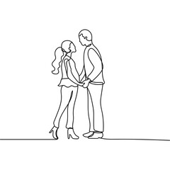 Continuous one line drawing of couple man and woman. Minimal style. Perfect for cards, party invitations, posters, stickers, clothing. Love concept.