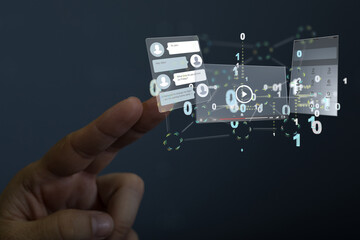 Interface web application in hand 3d