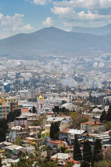 The city of Yalta and the panorama of the Crimean mountains, from the top of the hill.