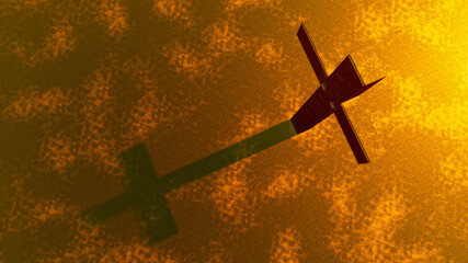 Concept or conceptual gold cross on a golden background. 3d illustration metaphor for God, Christ, Christianity,  religious, faith, holy, spiritual, Jesus, belief or resurection