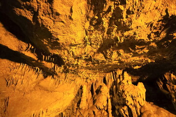 A magical fairy-tale world of frozen caves. Dim Magarasi cave in Turkey. Beautiful stalactites in a cave.