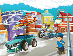 Obraz na płótnie Canvas cartoon scene with cars vehicles on street with fireman