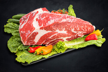 Fresh and raw meat. Whole piece of red meat ready to cook on the grill or BBQ