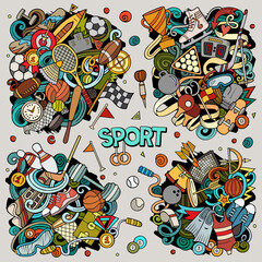 Obraz premium Sports cartoon vector doodle designs set.