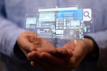 Interface web application in hand 3d