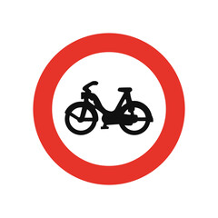 Rounded traffic signal in white and red, isolated on white background. Entry prohibited for mopeds