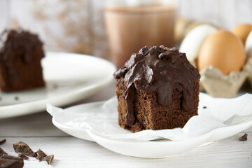 Chocolate Cube pound cake set on cafe table.