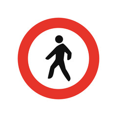 Rounded traffic signal in white and red, isolated on white background. Entry prohibited for pedestrians