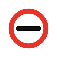 Rounded traffic signal in white and red, isolated on white background. Prohibition of passing without stopping