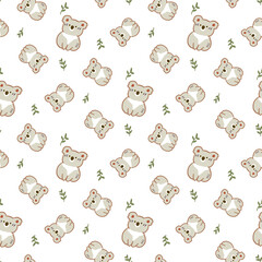 Naklejka premium Seamless Pattern of Cartoon Koala Bear Design on White Background