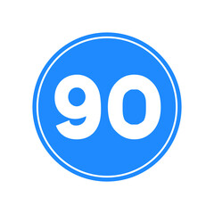 Rounded traffic signal in blue and white, isolated on white background. Minimum speed of ninety