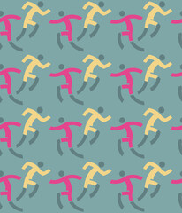 Fototapeta na wymiar Running people, joggers, Seamless decorative pattern. Colorful Background with runners icons. Vector available.