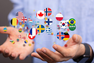 World map with all states and their flags,3d render.