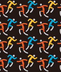 Running people, joggers, Seamless decorative pattern.
Black Background with colorful runners icons. Vector available.