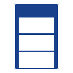 Rectangular traffic signal in blue and white, isolated on white background. Passability in mountain pass. Blanked version