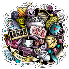 Baby cartoon doodle illustration. Funny children design.