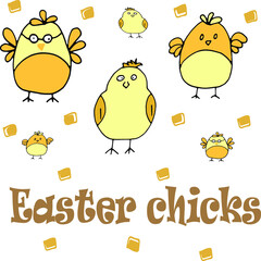 illustration of easter chickens white background